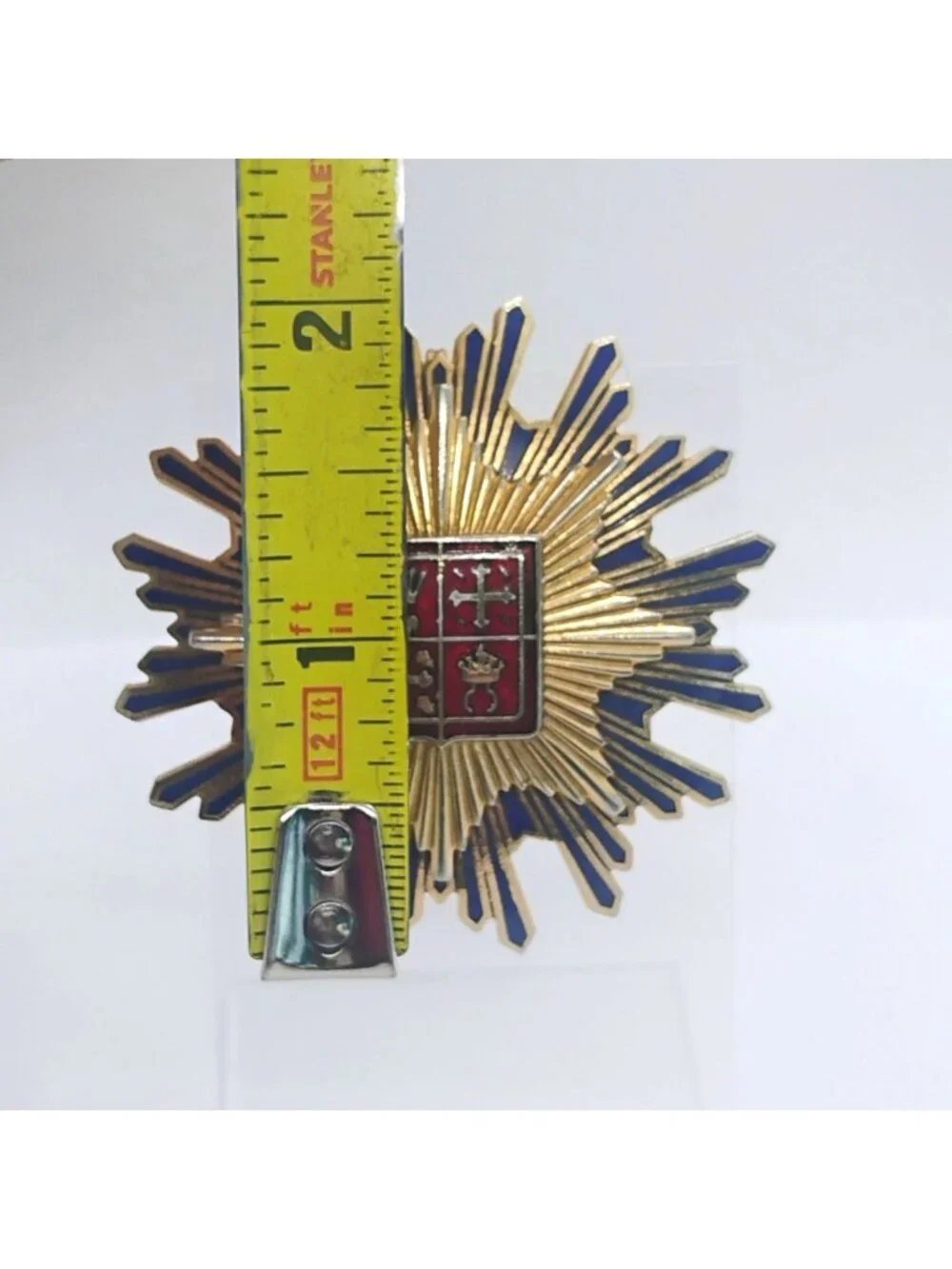 Vtg 1960s French Coat of Arms Blue Red Enamel Brooch Pendant Gold Tone Heraldry